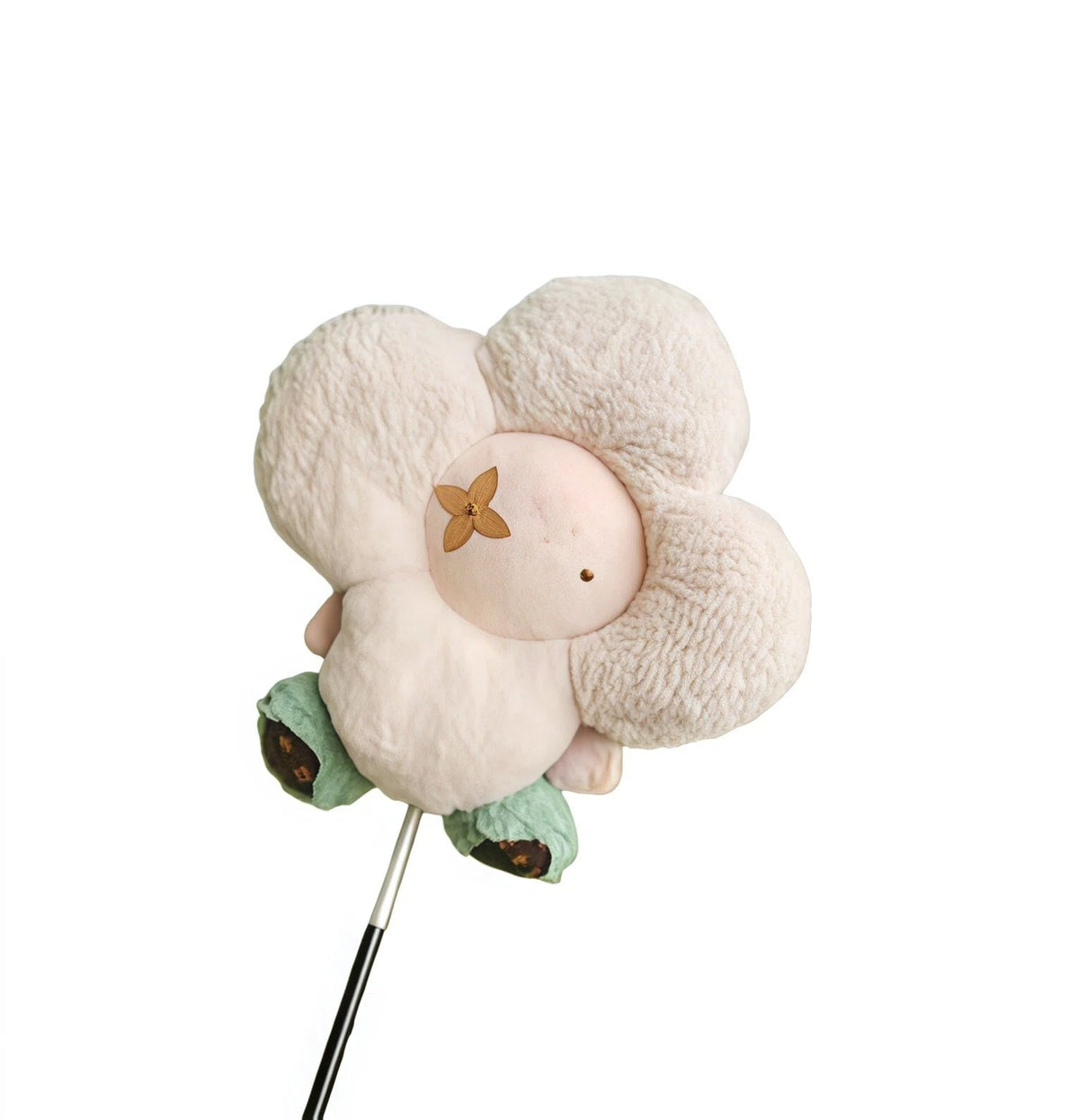 Cream flower-shaped golf club headcover on a plain white background