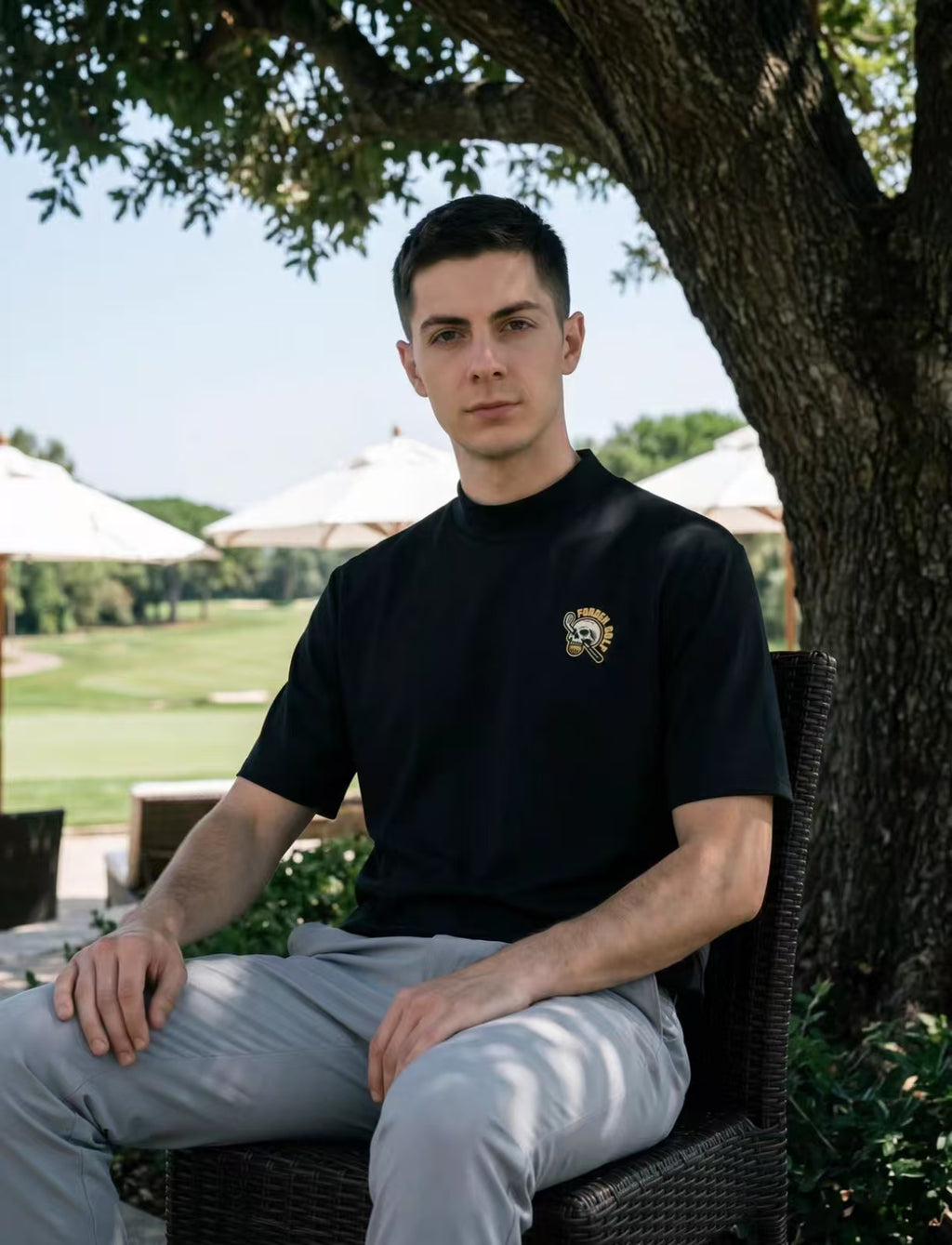 Forden Golf Men’s Ice Silk Quick-Dry Skull Mock Neck Shirt in Black - product view