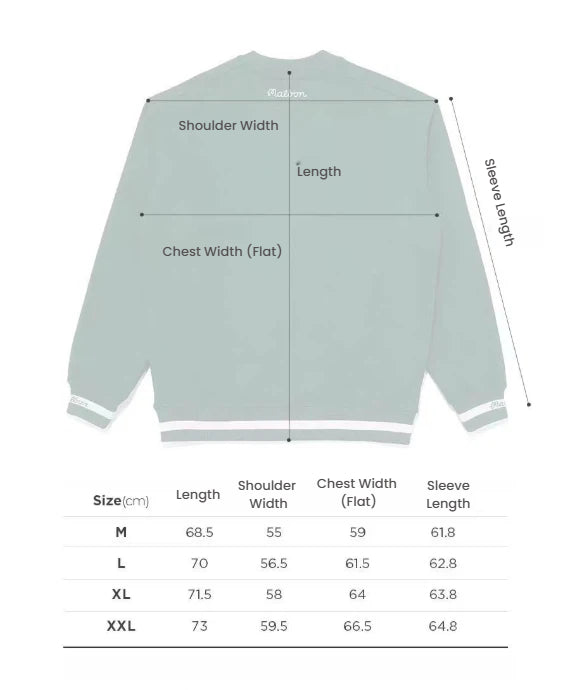 Malbon men's crew-neck logo embroidered golf sweatshirt — sizing chart reference
