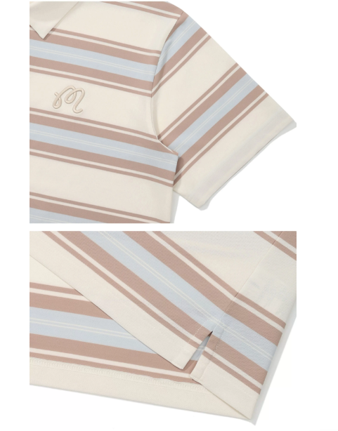 Malbon striped golf polo hem and side seam detail