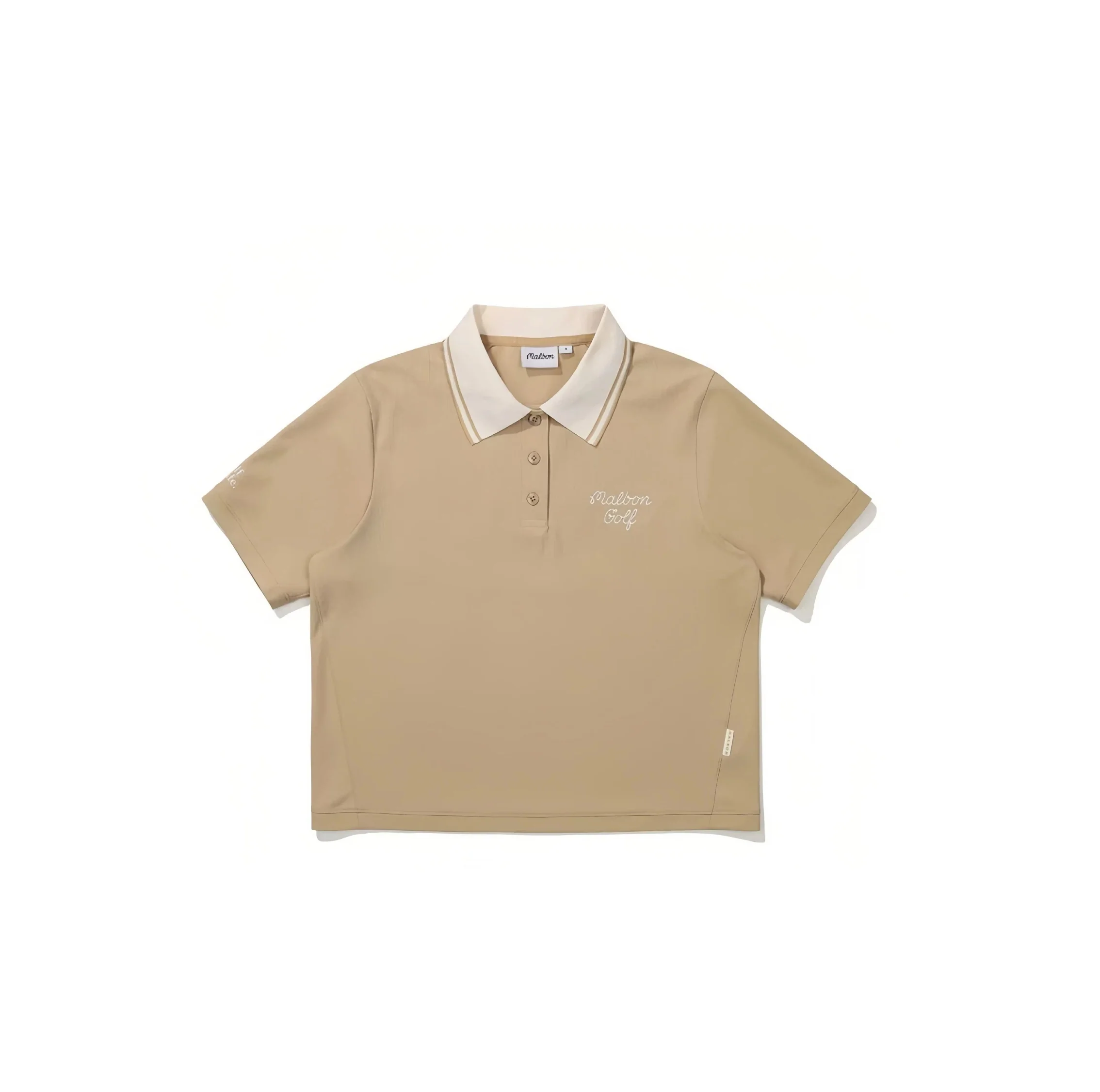 Malbon Women Golf Polo Shirt Casual Sports Collar Tee Khaki front view