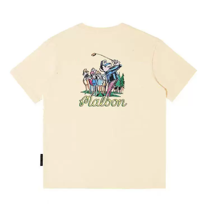 Malbon Unisex Graphic Crewneck Golf T-Shirt Beige back view