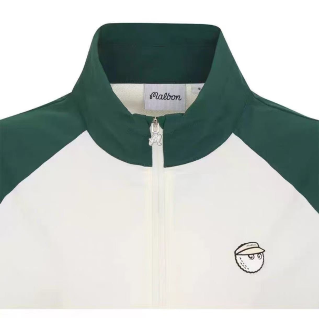 Malbon Golf Women’s Quick-Dry Stand Collar Sports Top green collar and logo detail