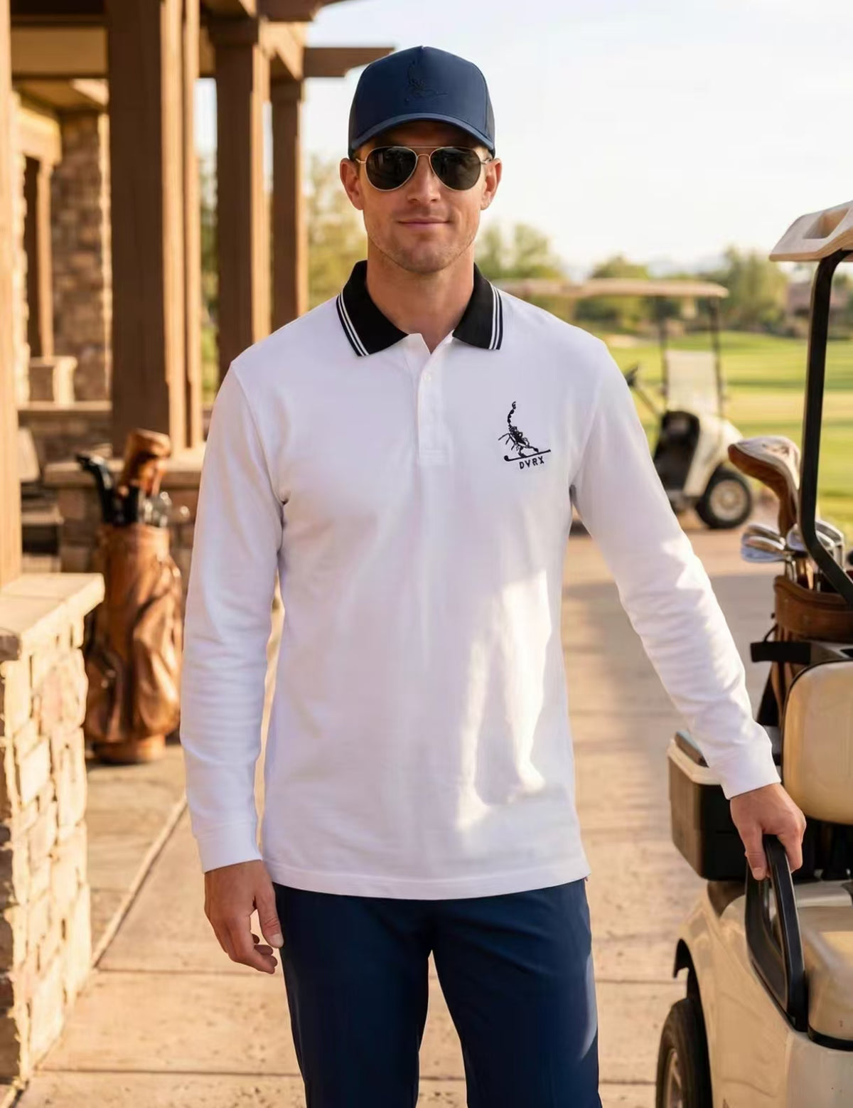 Devereux Golf Men’s Vintage Back Graphic Scorpion Long Sleeve Shirt in White - product view