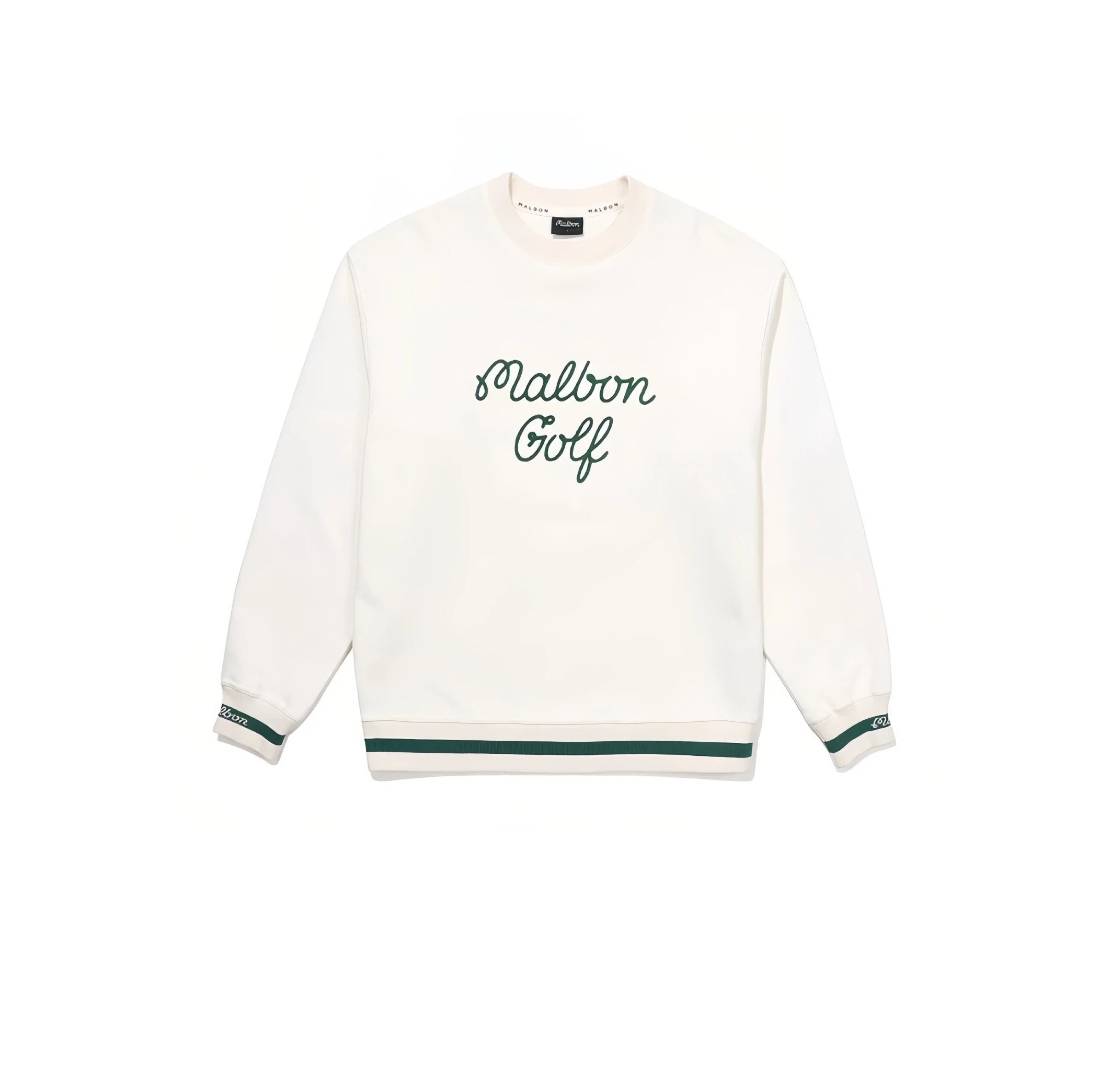 Malbon men's crew-neck logo embroidered golf sweatshirt — close-up detail
