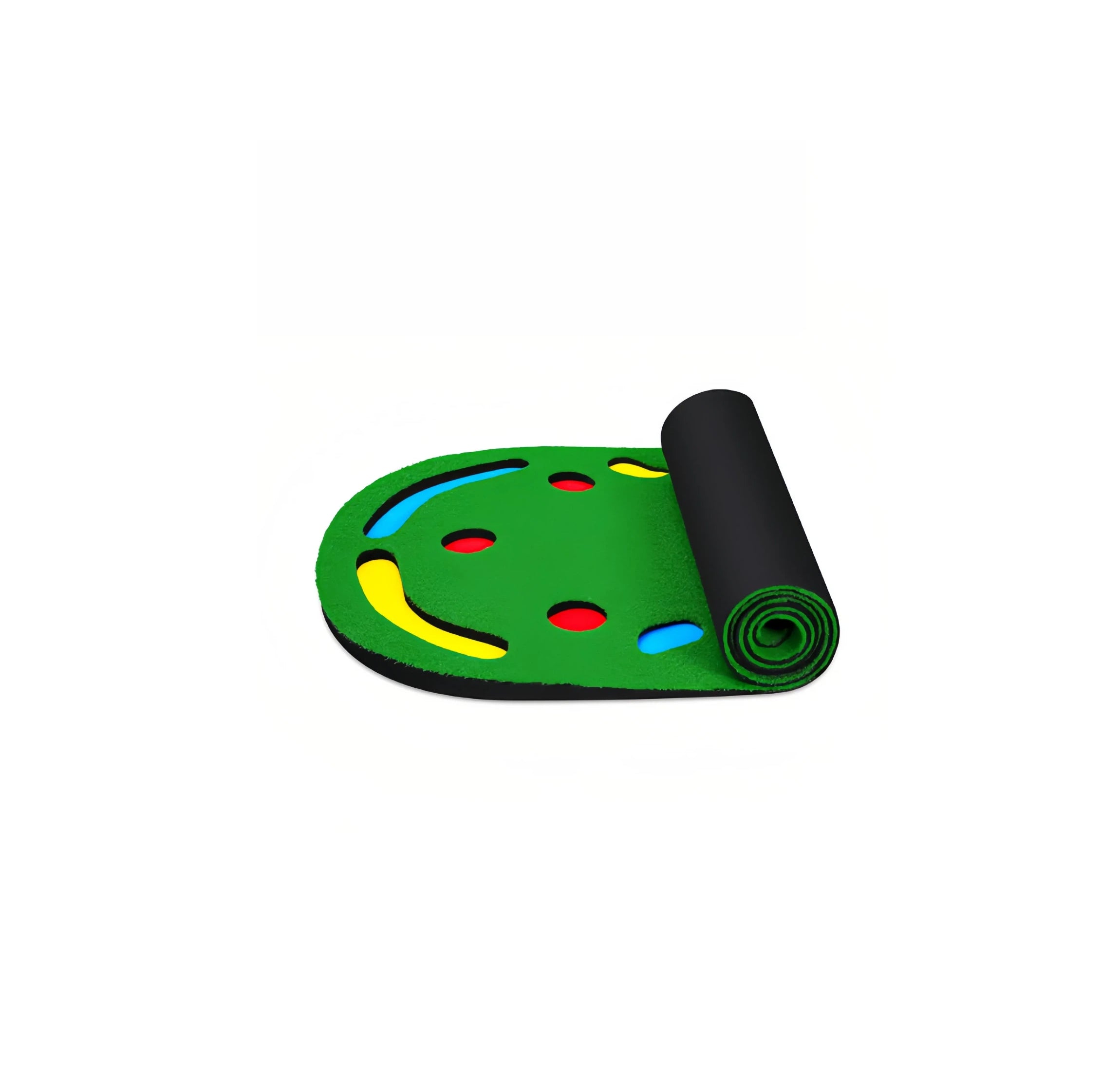 PGM putting green mat true-roll turf surface with alignment and stroke guide markings close-up