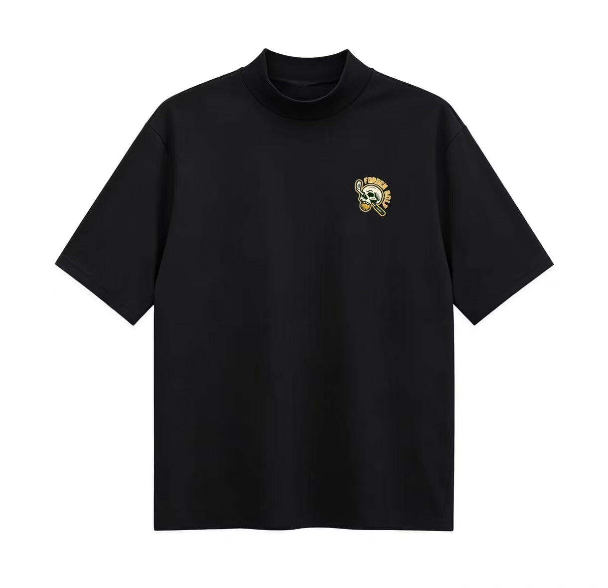 Forden Golf Men’s Ice Silk Quick-Dry Skull Mock Neck Shirt in Black - product view