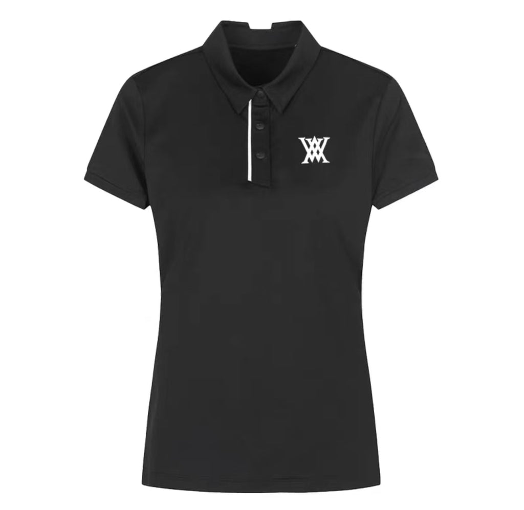Women’s Summer Breathable Quick-Dry Slim Crew Neck Golf Shirt in Black - product view