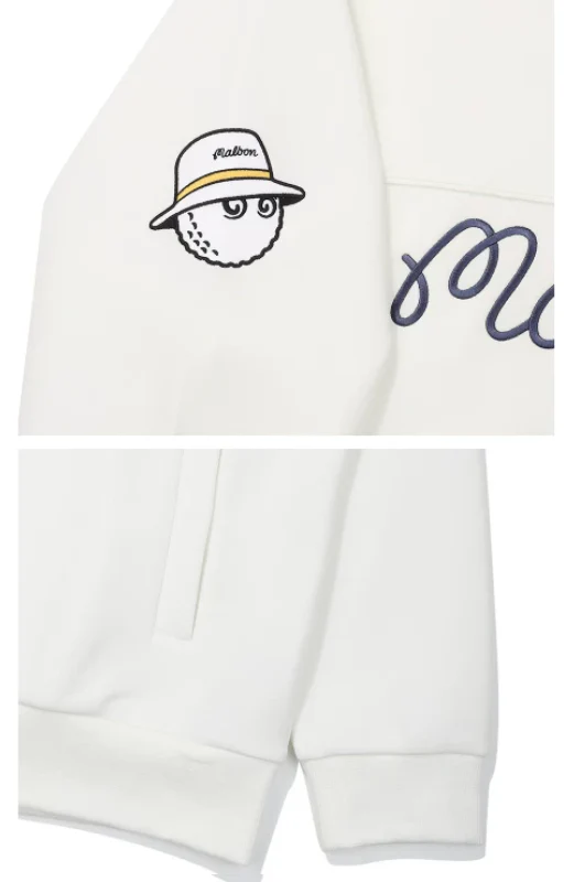 Malbon Men Golf Hoodie Half Zip Casual Sport Jacket White fabric and trim detail