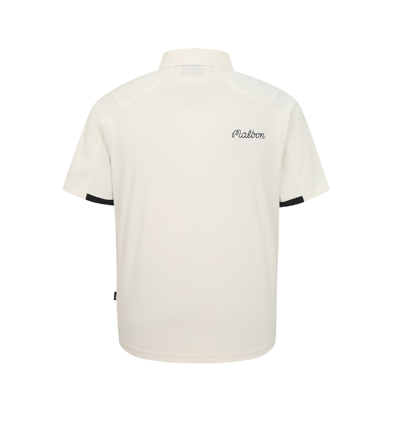 Malbon men's dot-print casual athletic golf polo in Beige - product back view