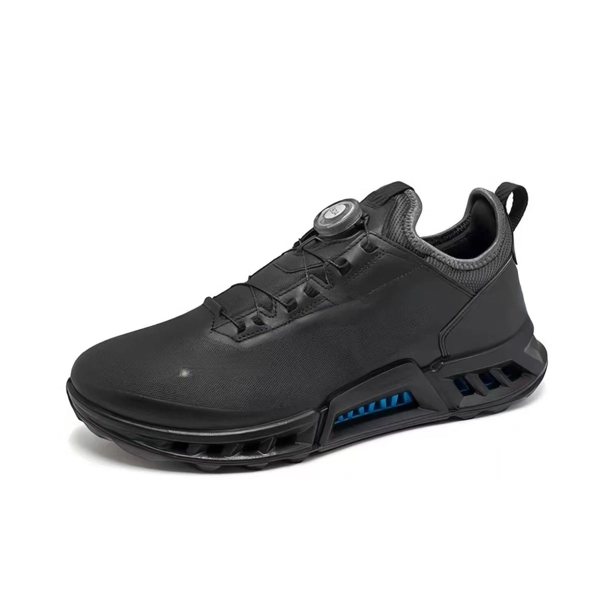 men’s breathable leather golf shoes in Black, side profile