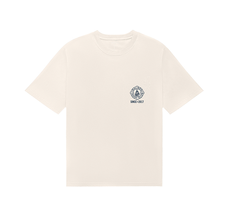 Malbon men's Vesta crewneck golf T-shirt in Cream, front view