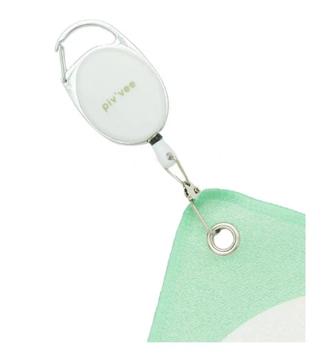 Pivvee Mint Green Microfiber Golf Towel — wiping a golf clubface