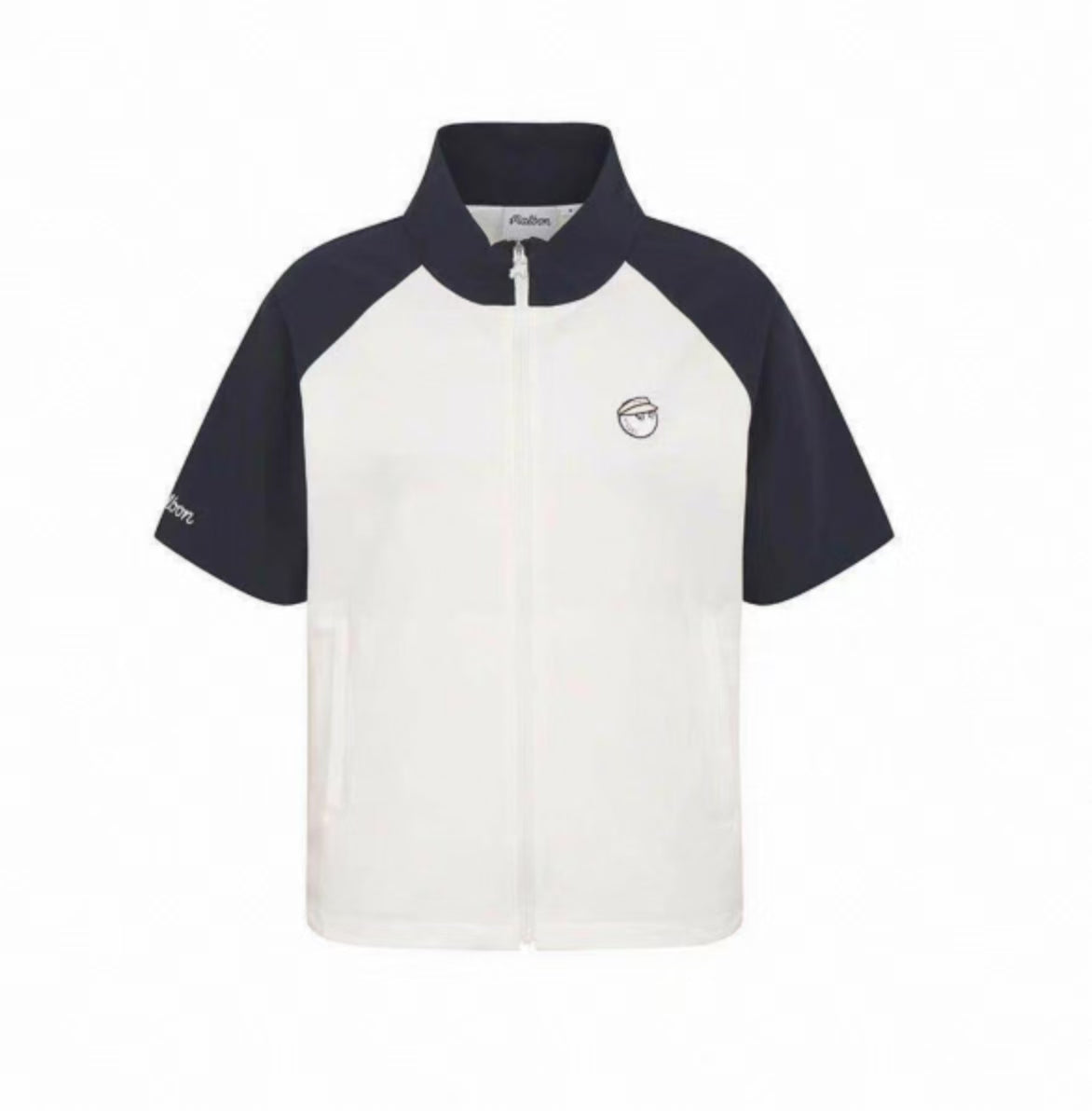 Malbon Golf Women’s Quick-Dry Stand Collar Sports Top navy blue and white front view