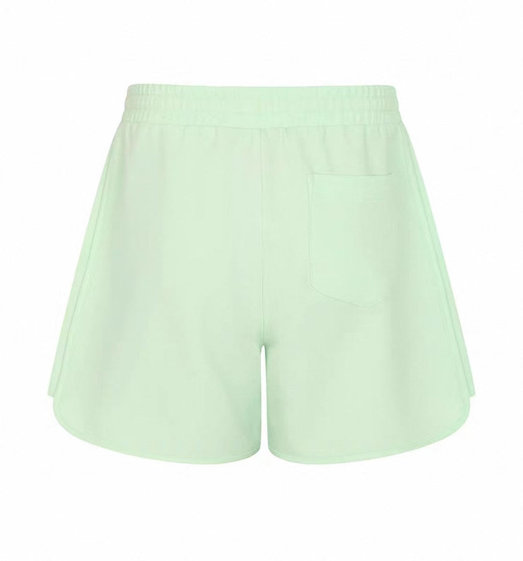 Malbon women's Elastic Waist Straight-Leg Golf Shorts in Mint Green, back view