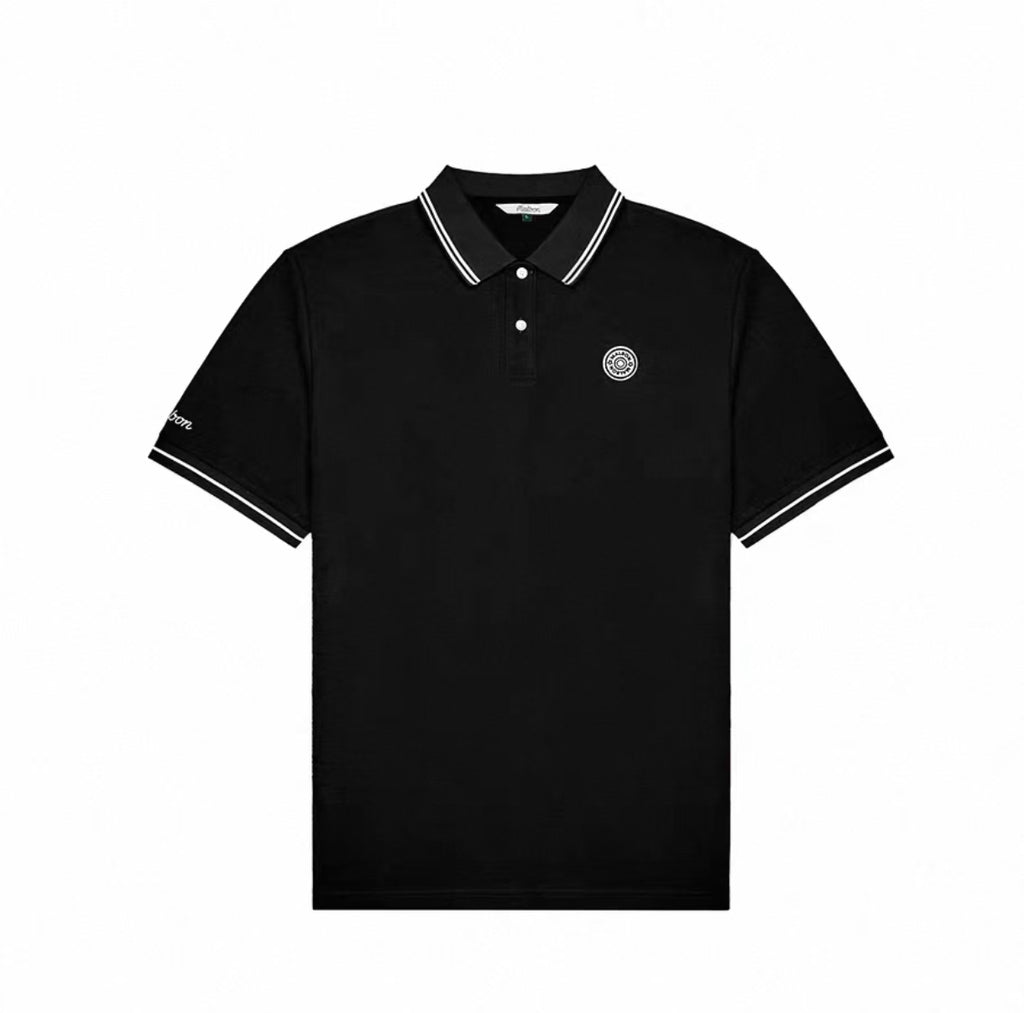 Malbon men's black moisture-wicking golf polo front view
