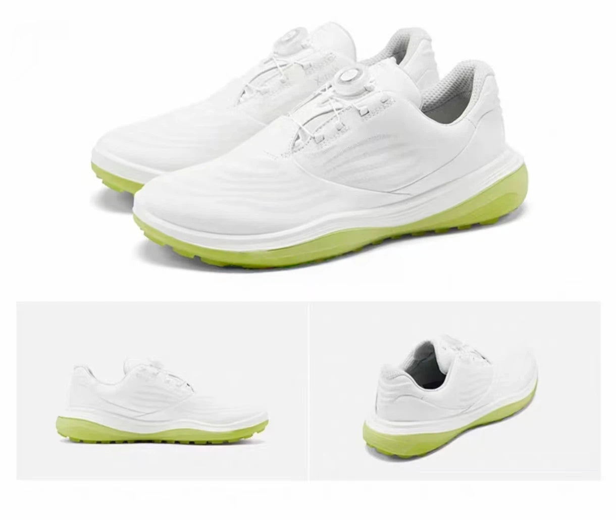 men’s lightweight BOA golf shoes in White & Yellow, pair and multi-angle views