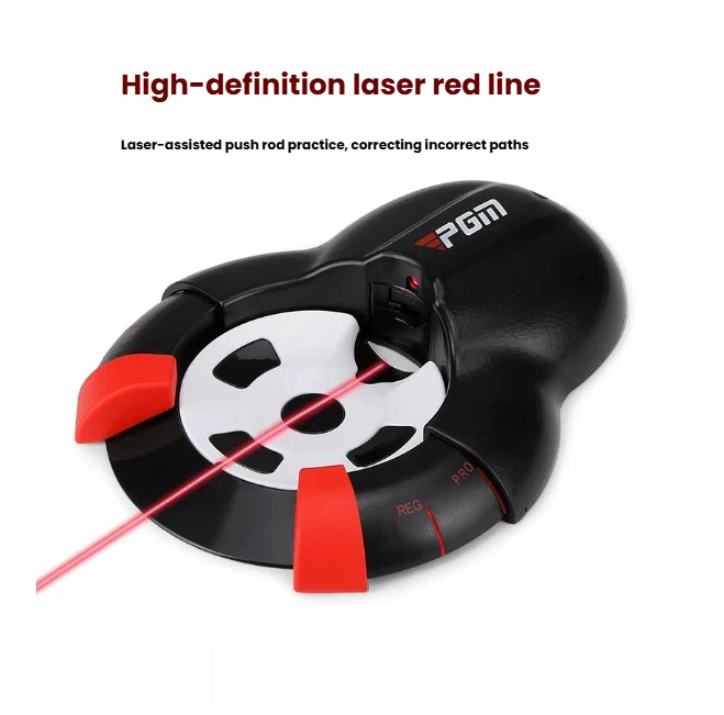 PGM putting cup laser alignment beam projecting a straight reference line from cup to ball