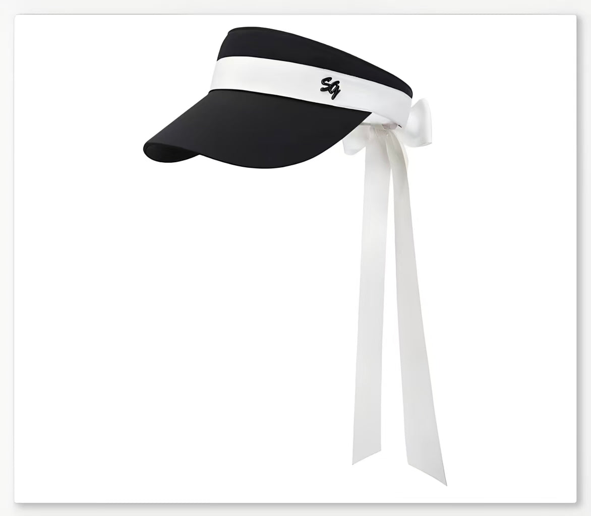 SG women’s colour-block ribbon golf sun visor in Black, front view