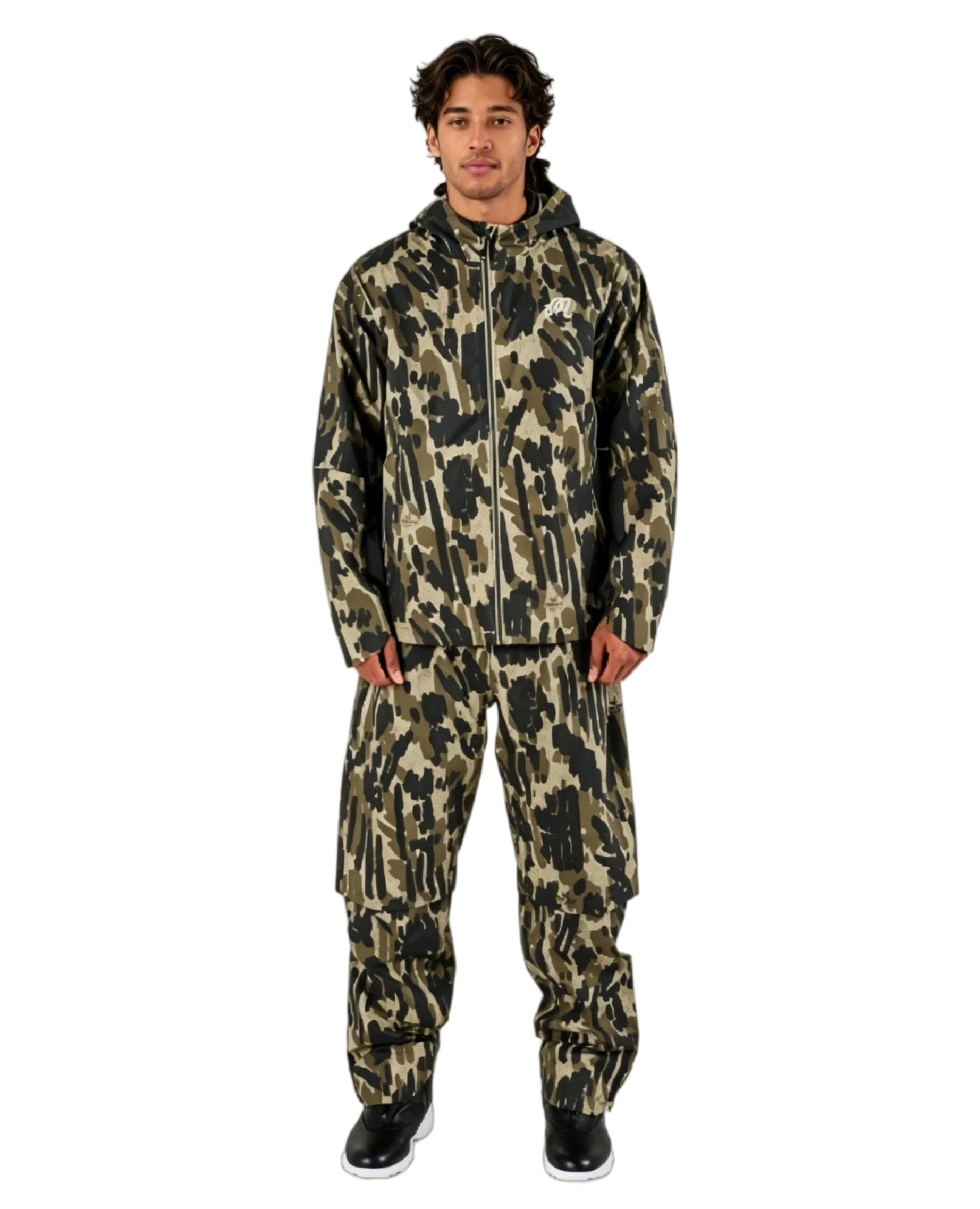 Malbon Tour Divot Camo Rain Pant Bark Camo Bark Camo golf rain pant front view