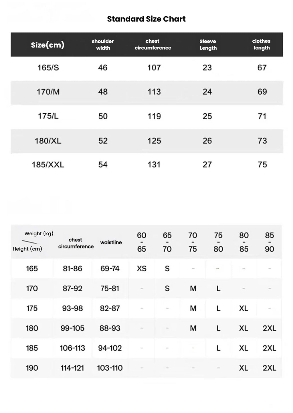 Devereux men’s size chart