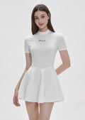 Manucode Women’s White Retro High Neck Air Fabric Golf Dress