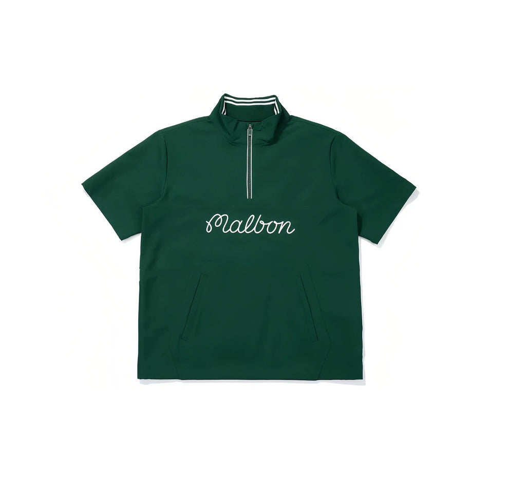 Malbon men half-zip stand collar golf polo in white front view
