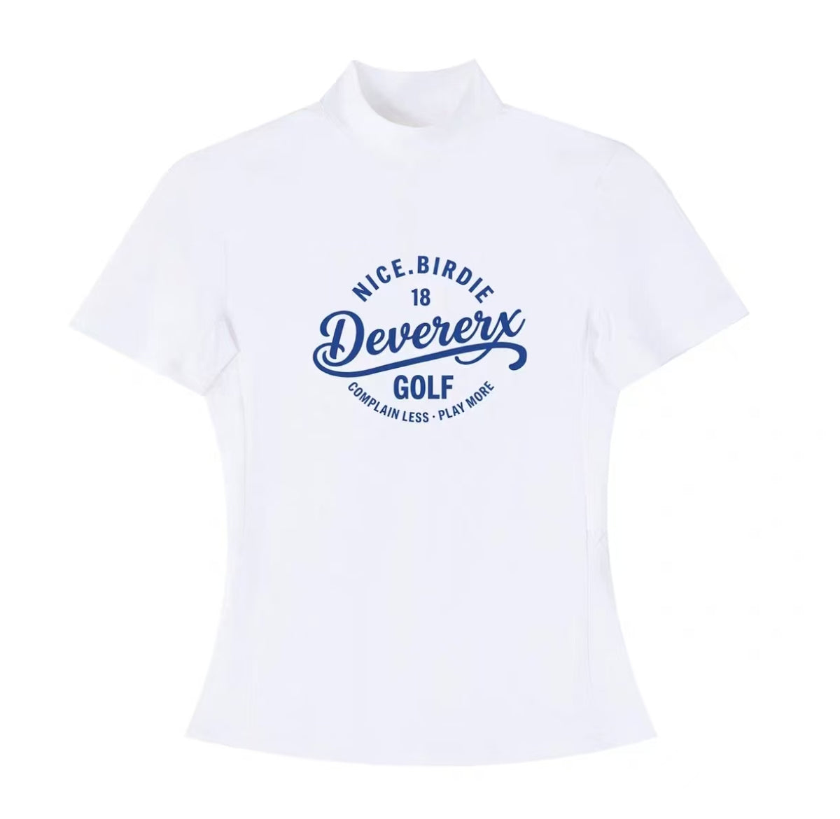 Devereux Golf Women’s Black Slim Mock Neck Letter Print Golf Shirt in White - product view