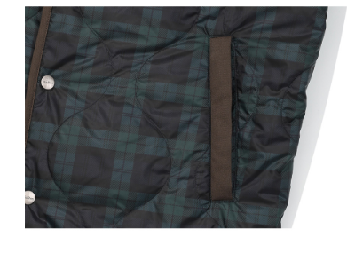 Malbon Golf Men’s Plaid Insulated Full-Zip Padded Jacket hem and pocket detail