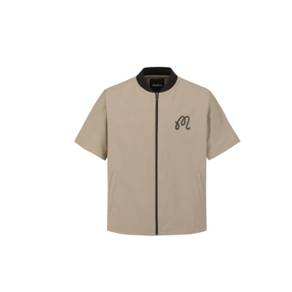 Malbon men short sleeve zip golf jacket in coffee front view