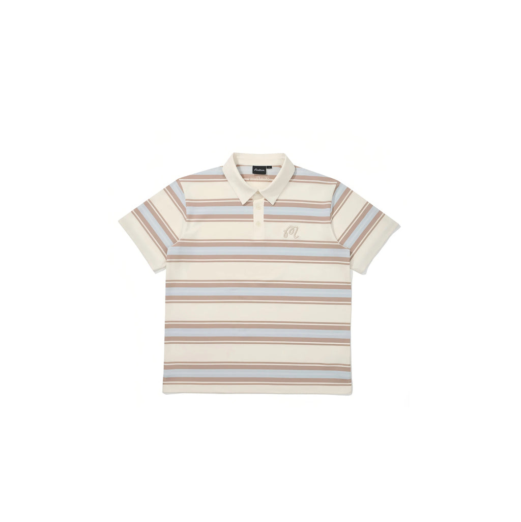 Malbon striped golf polo in blue front view