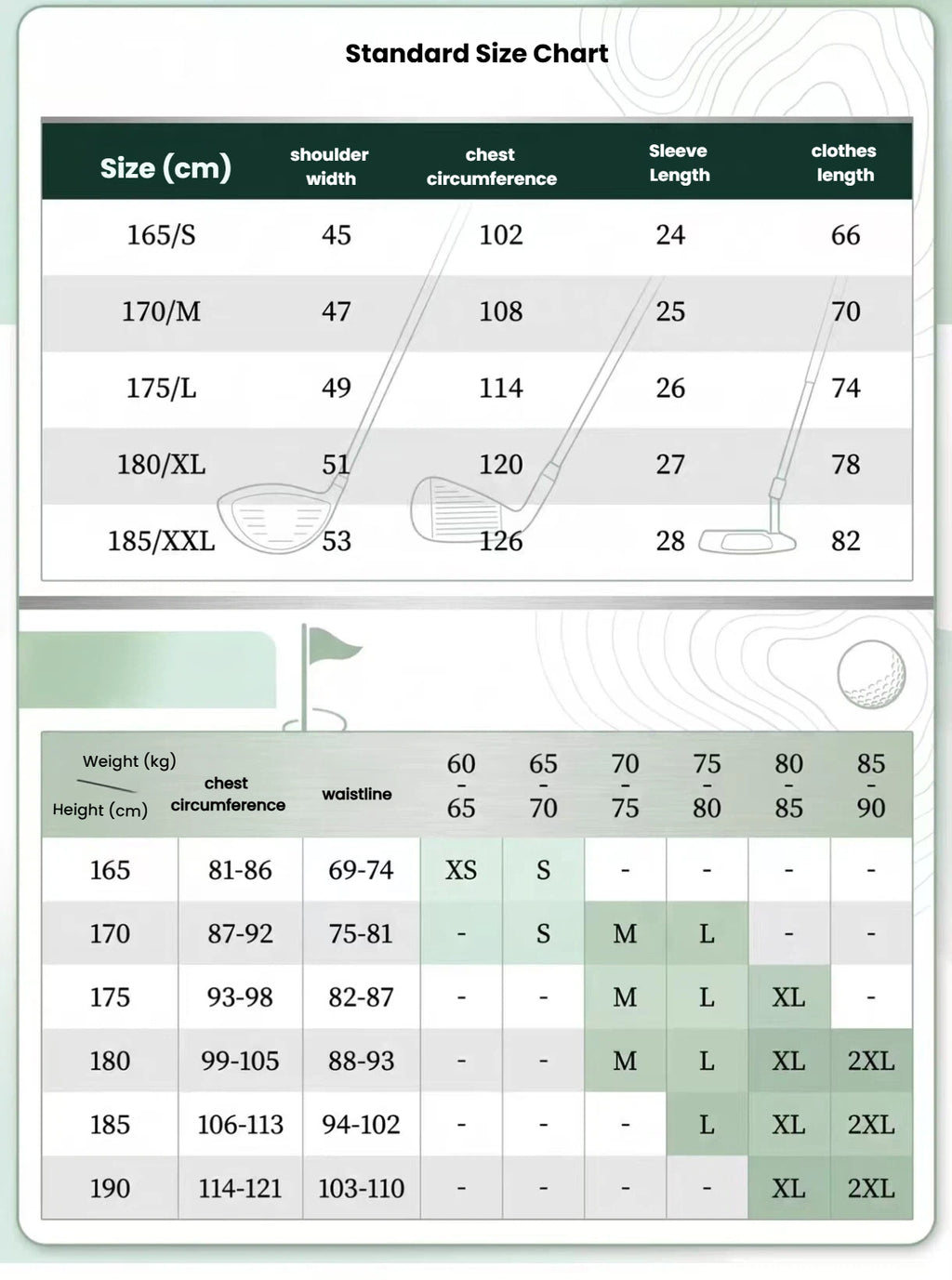 Forden Golf men’s golf shirt size chart