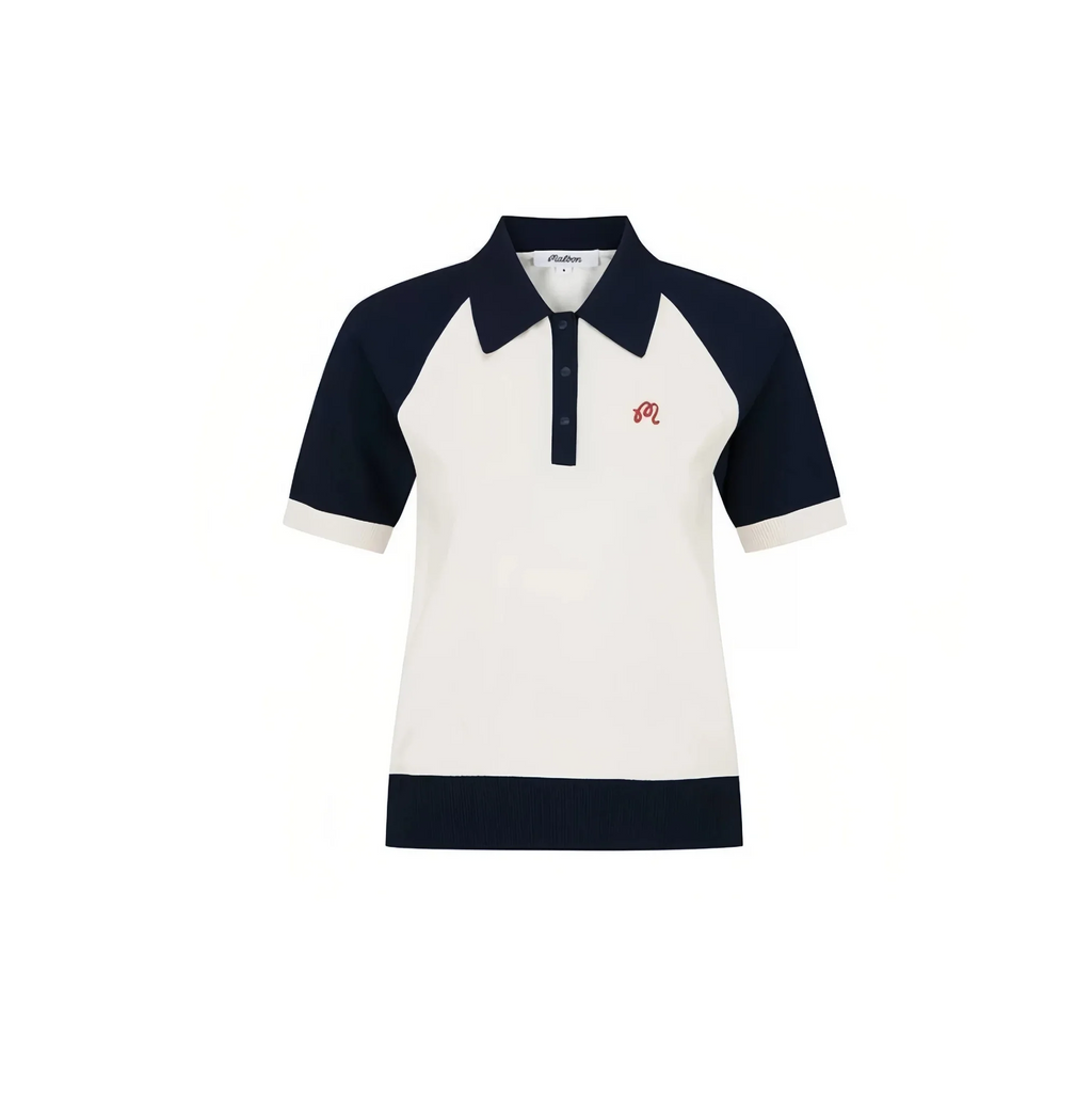 Malbon Women Golf Polo Shirt Colorblock Knit Tee 2026 Black front view