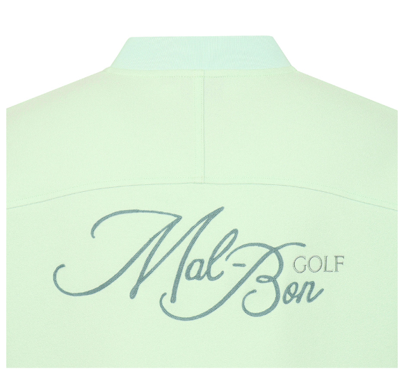 Malbon women's Loose Fit Quarter-Zip Casual Golf Shirt in Mint Green, detail view