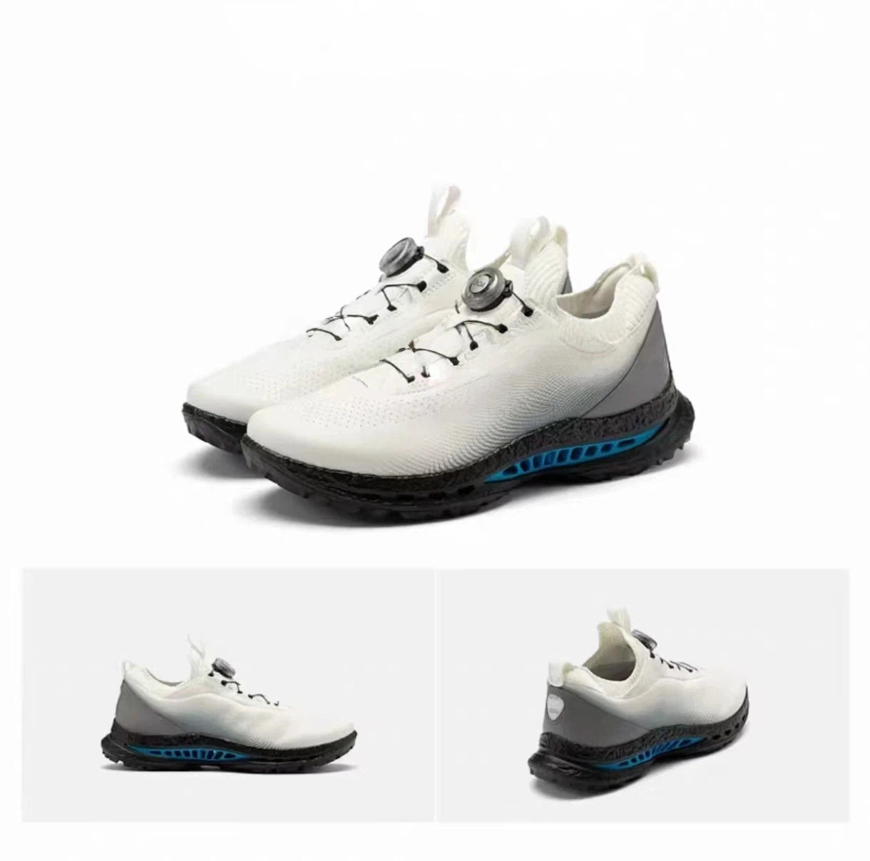 men’s 2026 cushioned golf shoes in White & Black, pair and multi-angle views