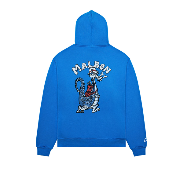 Malbon Unisex Dragon Graphic Heavyweight Golf Hoodie Blue back view
