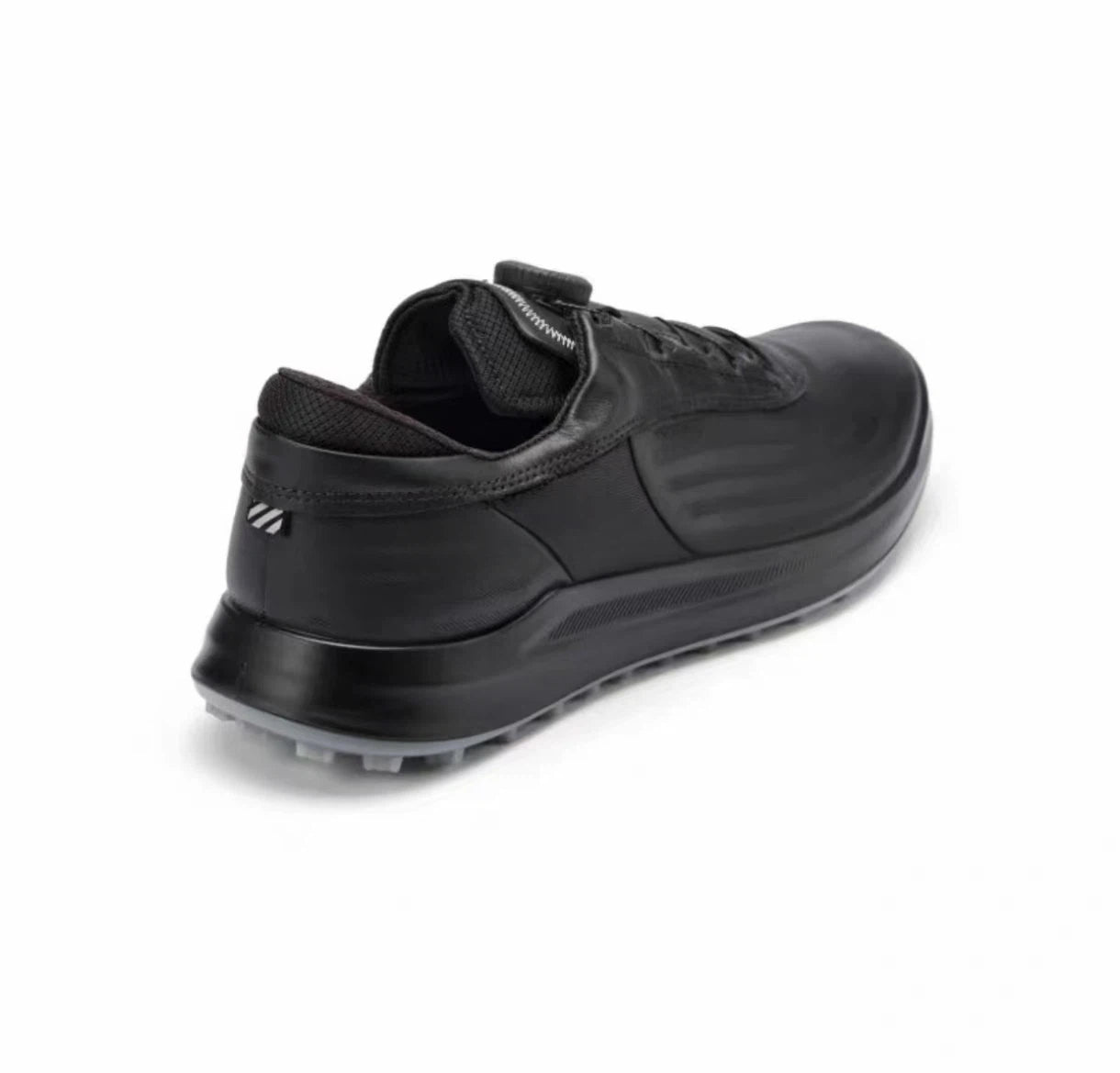 men’s waterproof leather golf shoes in Black, rear view