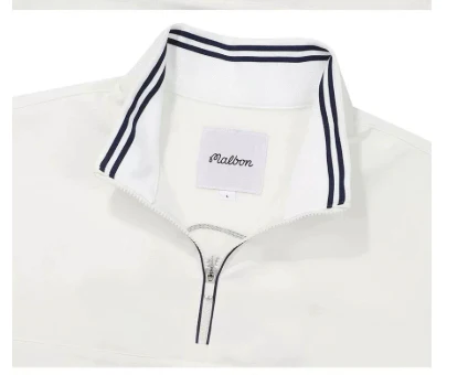 Malbon Men Golf Half Zip Stand Collar Shirt Summer Sport Tee White collar and logo detail