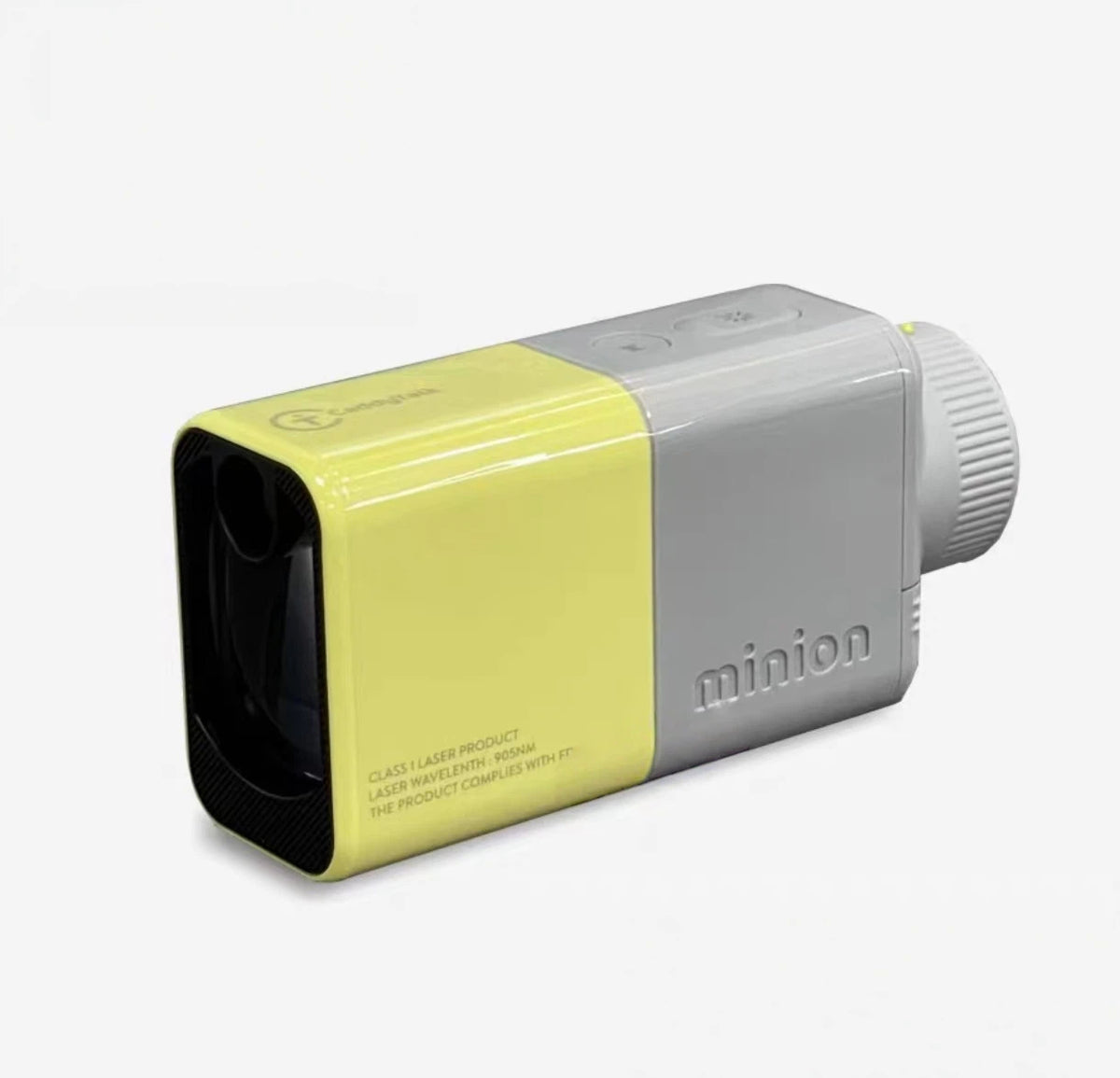 Yellow CaddyTalk Minion golf rangefinder front view