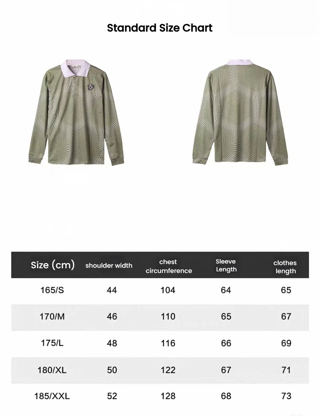Devereux Golf men’s golf polo shirt size chart