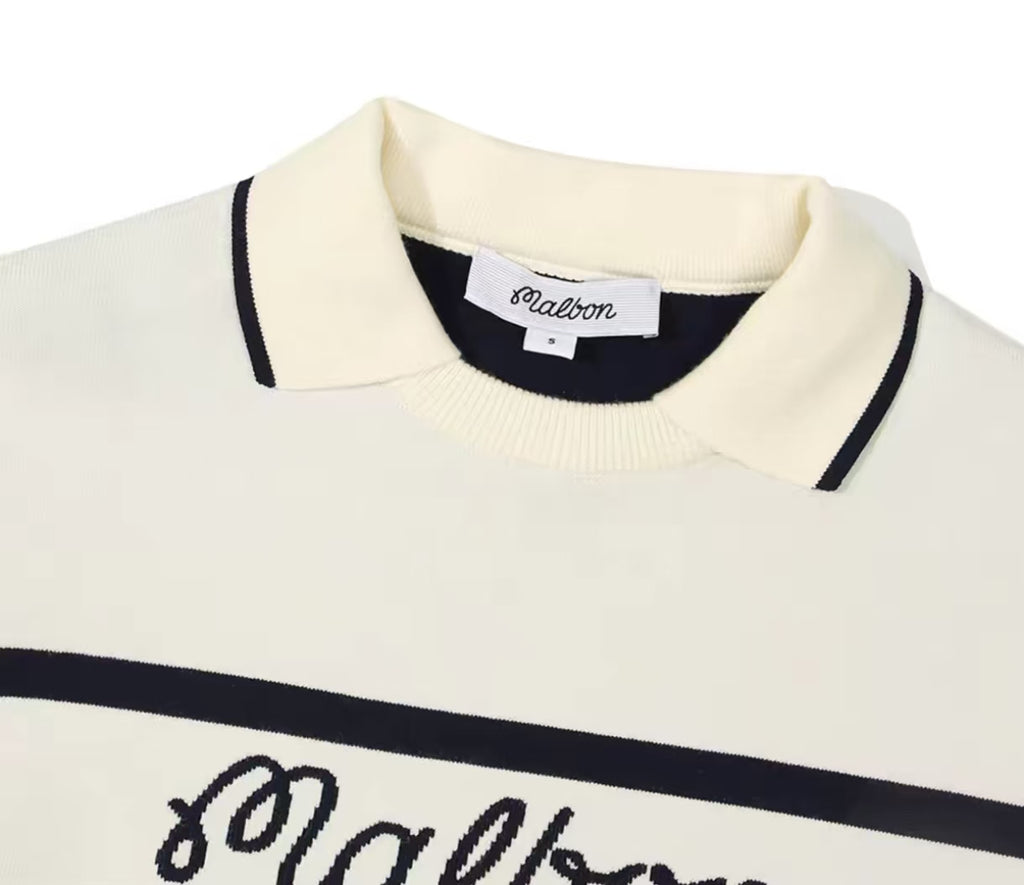 Malbon Women's Knit Golf Sweater Polo Apricot knit golf sweater polo collar and logo detail