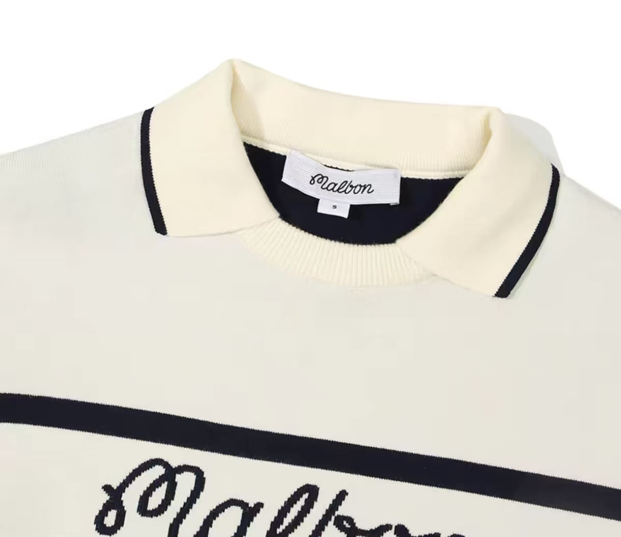 Malbon Women's Knit Golf Sweater Polo Apricot knit golf sweater polo collar and logo detail