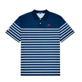 Malbon navy striped retro golf polo front view
