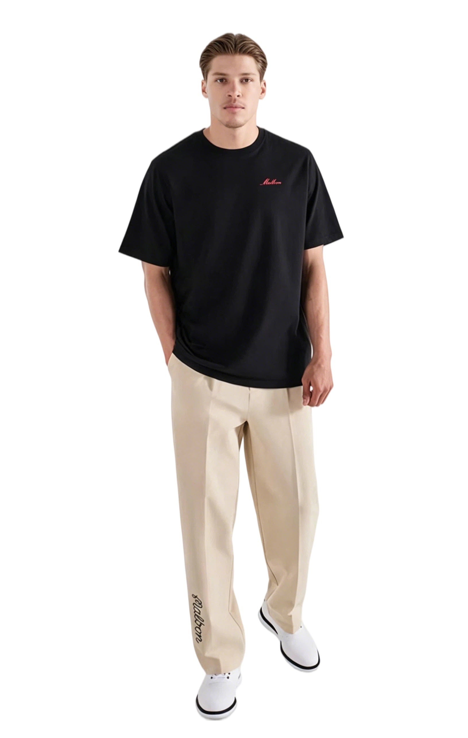 Malbon Golf Men's Solid Straight Leg Pants Beige straight leg golf pants front view