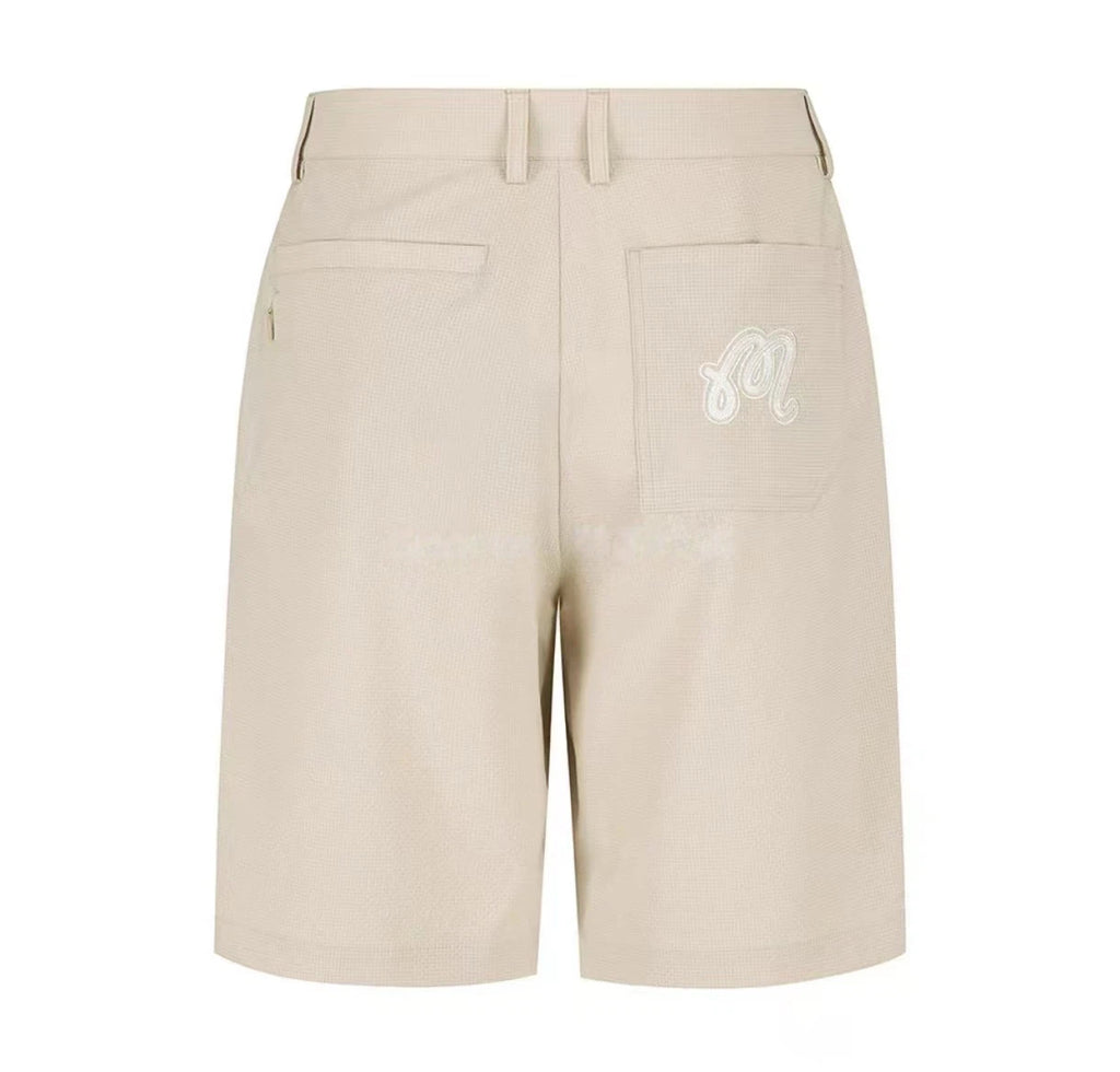 Malbon Studio Seoul Seersucker Setup Shorts Beige seersucker golf shorts front view