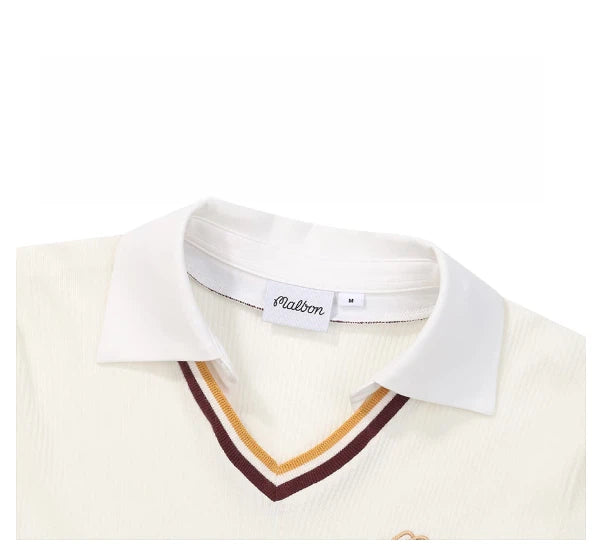 Malbon Women's Moisture-Wicking Long Sleeve Golf Polo Beige long sleeve golf polo model-wearing view