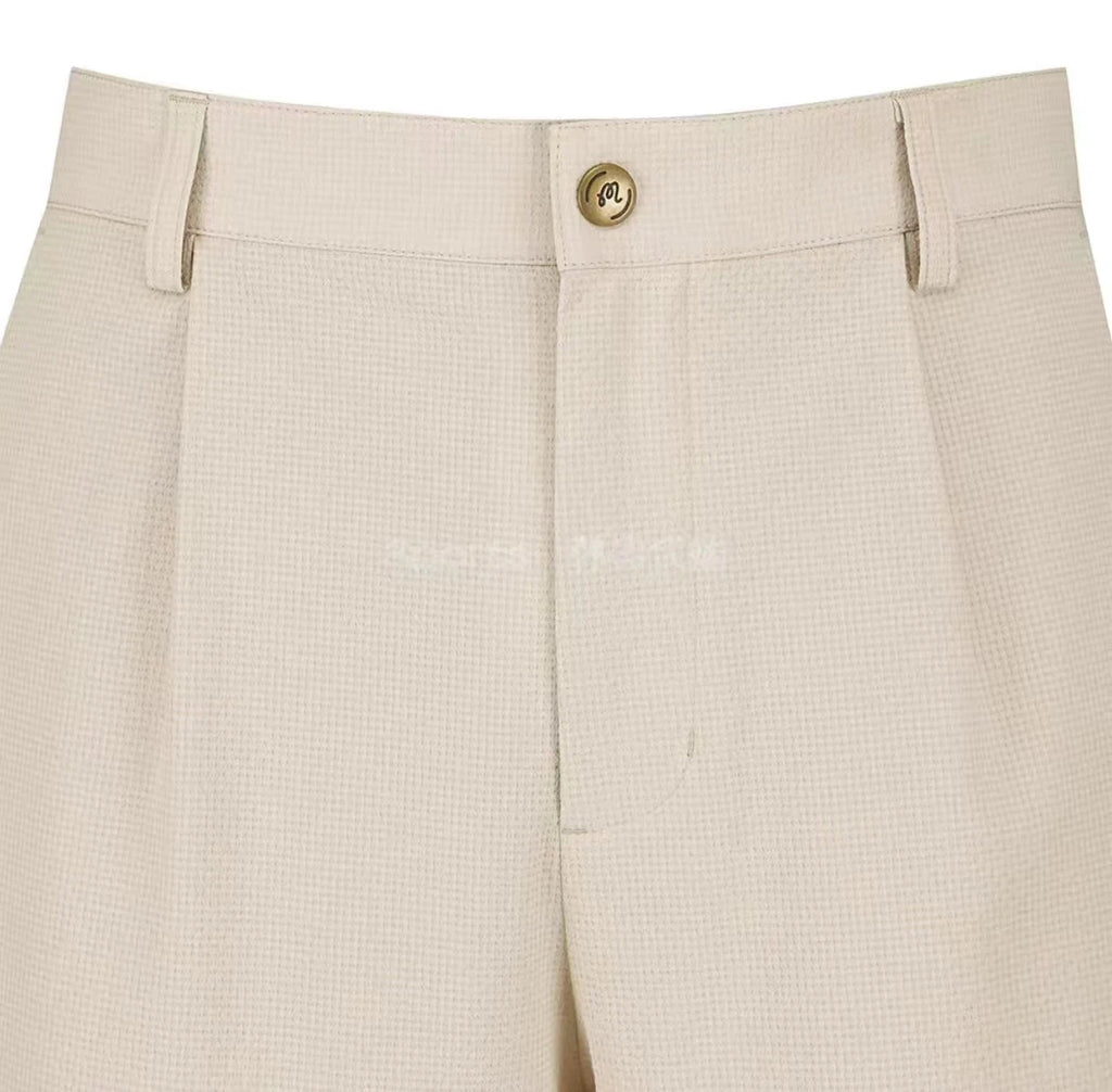 Malbon Studio Seoul Seersucker Setup Shorts Beige seersucker golf shorts front view