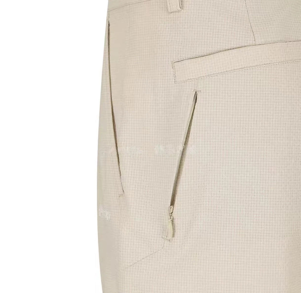 Malbon Studio Seoul Seersucker Setup Shorts Beige seersucker golf shorts front view