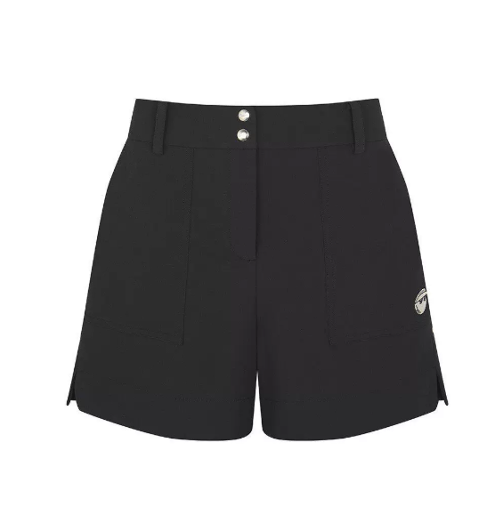 Malbon Women's Logo Quick-Dry Relaxed Shorts Black quick-dry golf shorts front view
