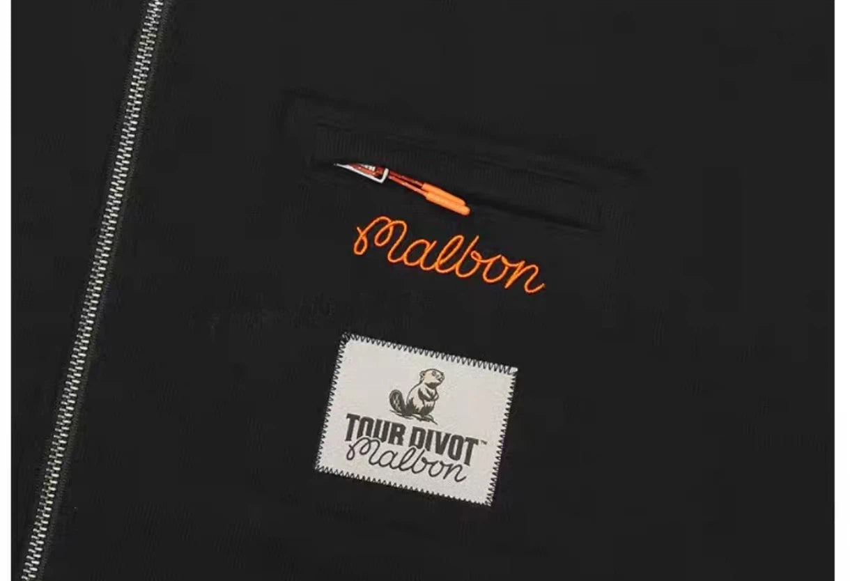 Malbon Studio Seoul Tour Divot French Terry Zip-Up Black french terry golf zip-up detail view